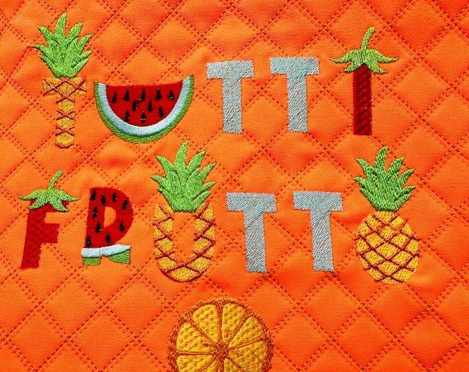 SET of 4 Patterned Fonts Tutti Frutti summer Watermelon Strawberry Pineapple alphabet letters machine embroidery designs combine and merge