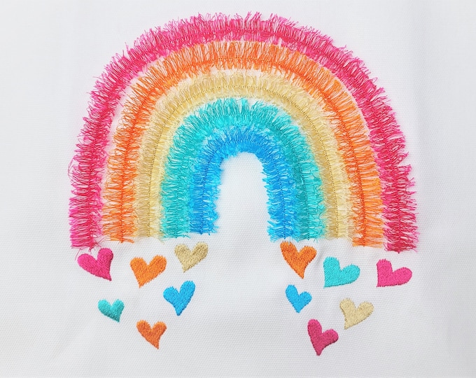 Falling hearts Fringed Rainbow, fluffy Rainbow fringe ITH in the hoop awesome rainbow kids machine embroidery designs for hoop 4x4 5x7 6x10