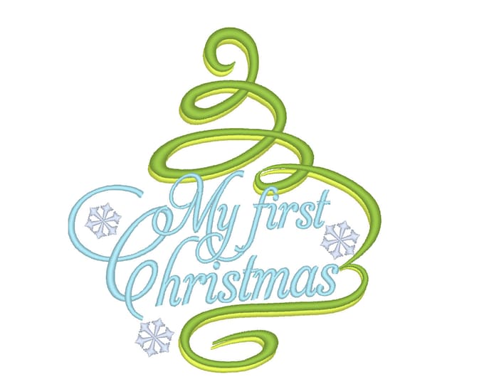 My First Christmas, Christmas tree curly damask embroidery designs, for hoops 4x4 and 5x7 INSTANT DOWNLOAD