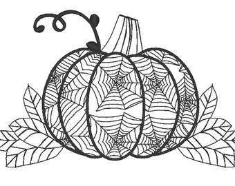 Halloween scene pumpkin leaves sketch light stitch machine embroidery designs for hoop 4x4, 5x7, 8x8 6x10 lacy spiderweb outline embroidery