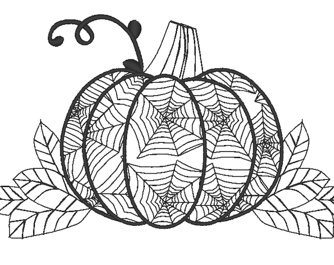 Halloween scene pumpkin leaves sketch light stitch machine embroidery designs for hoop 4x4, 5x7, 8x8 6x10 lacy spiderweb outline embroidery