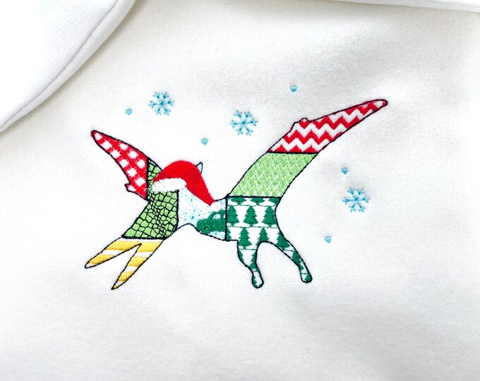 Christmas Pterodactyl Blaze Patchwork patterned Jurassic Dinosaur silhouette outline kids boys machine embroidery designs sizes 4 up to 8 in