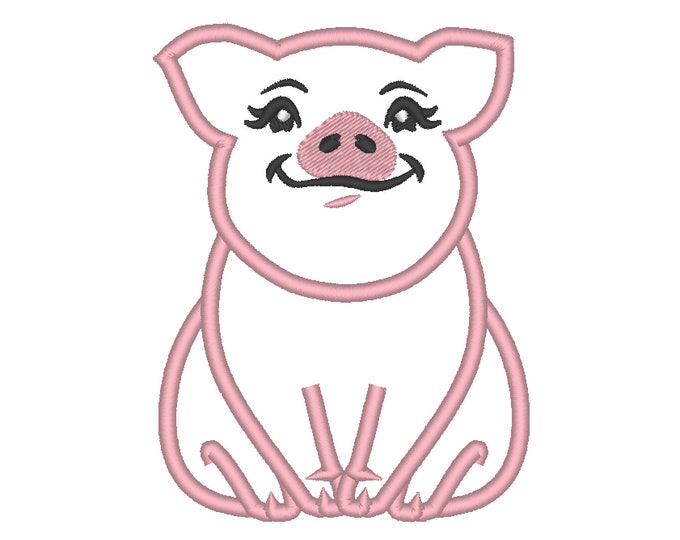 Piggie, pig, awesome pig heifer, farm girl pig applique machine embroidery designs multiple sizes 4, 5, 6, 7, 8  inches farm animal adorable