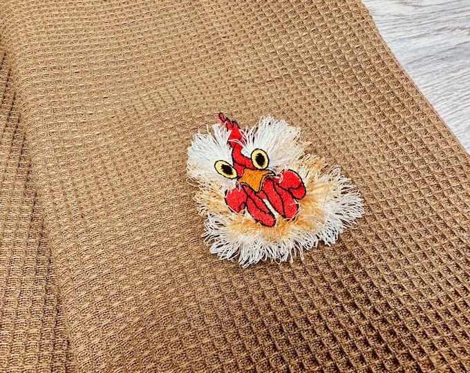 Chicken fringed fluffy chenille farm bird Chicken Head face machine embroidery designs awesome fringe fur chicken kitchen towel design