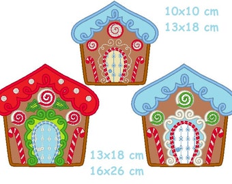 Christmas Ginger houses 3 types machine embroidery applique designs INSTANT DOWNLOAD