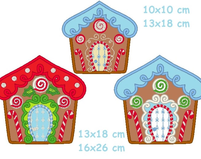 Christmas Ginger houses 3 types machine embroidery applique designs INSTANT DOWNLOAD