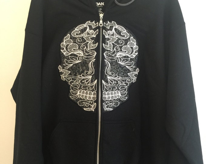 Skull lace applique split hoodie embroidery - Machine embroidery applique designs -  5, 6 and 7 inches  INSTANT DOWNLOAD