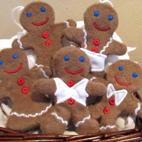 Christmas Gingerbread Men Cookie SET of 5 types easy In The Hoop ITH project Machine Embroidery designs and Applique design for hoop 4x4 5x7