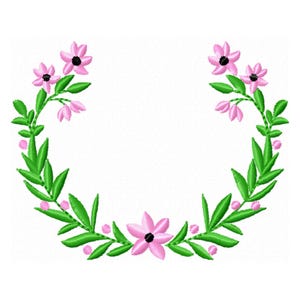 Floral Wreath Monogram Name frame machine embroidery designs assorted sizes for hoop 4x4 and 5x7 flowered flower leaf wreath kids girls