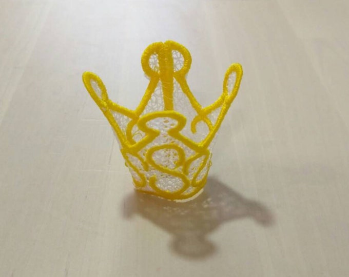 Lace little princess crown FSL, Free standing embroidery design  4x4  Used with water soluble stabilizer