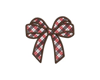 Gingham Plaid Side seam Bow Applique machine embroidery designs Sweatshirt trendy Christmas decoration split seam sizes from 4 up to 5.5inch