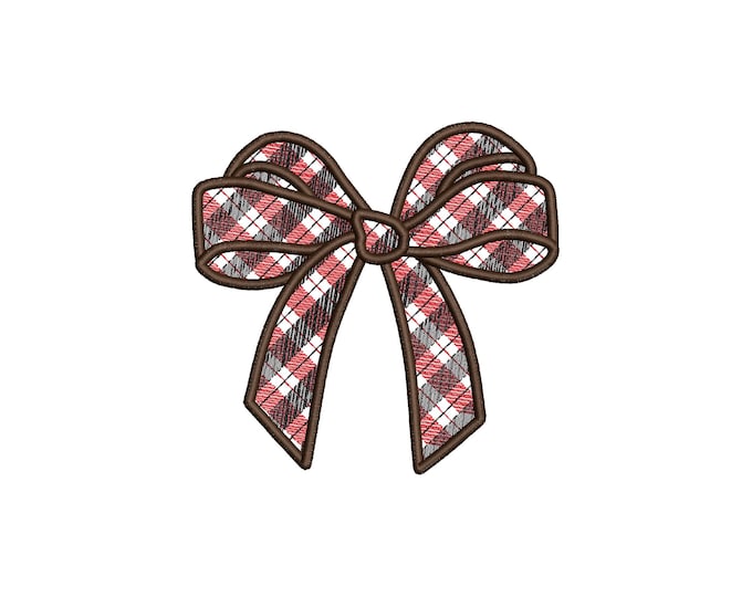 Gingham Plaid Side seam Bow Applique machine embroidery designs Sweatshirt trendy Christmas decoration split seam sizes from 4 up to 5.5inch