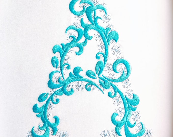 Monogram Frozen Font machine embroidery designs many sizes from 3 up to 8 inch swirl curl Christmas alphabet pretty girly snowflake letters