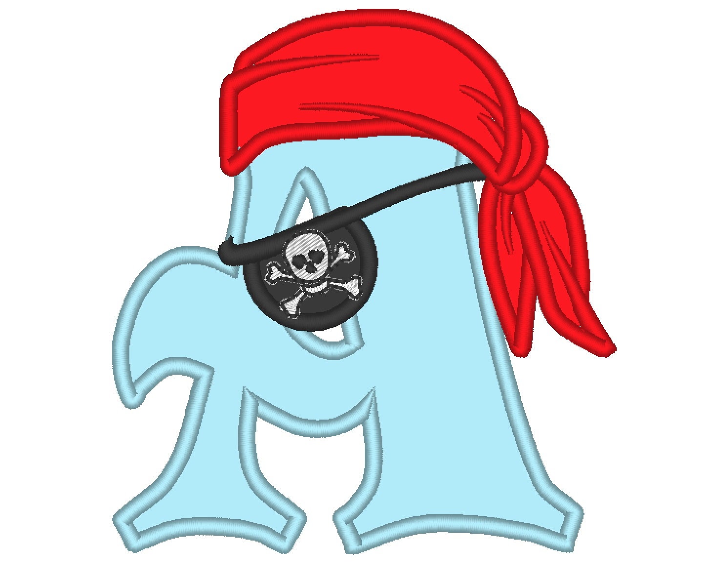 Pirate alphabet embroidery, letter A machine embroidery pirate
