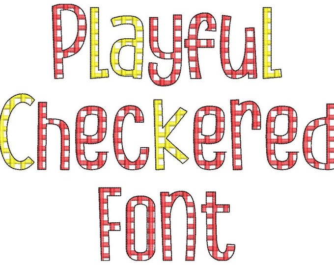 Playful kids Checkered Plaid Font light sketch outline machine embroidery designs font alphabet name monogram letters in assorted sizes, BX