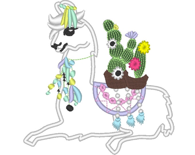 Lama, llama, alpaca with cactus - machine embroidery applique designs - assorted sizes, download for hoop 4x4, 5x7, 6x10