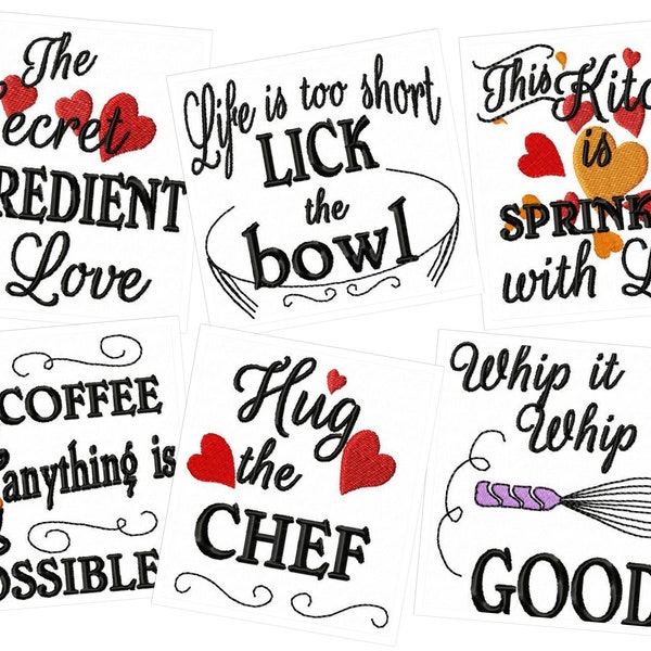 This kitchen is sprinkled with love SET of 6 designs - Kitchen cute quotes - machine embroidery designs - 4x4, 5x7  INSTANT DOWNLOAD