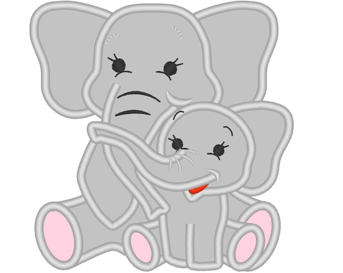 Little elephant and elephant brother,  mommy and me / or big and little sister or brother machine applique designs, 4x4, 5x7