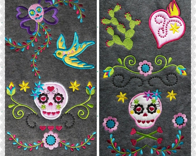 Sugar skull kids style Day of the dead collection, Calavera big set machine embroidery designs, applique designs for hoops 4x4 and 5x7