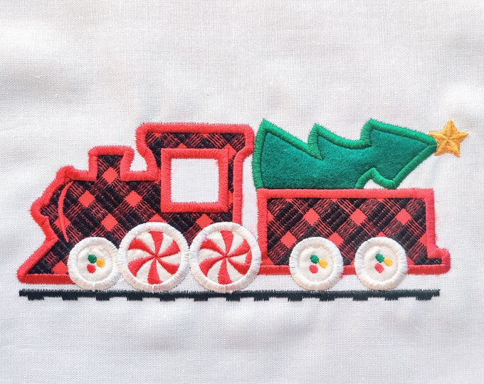 Christmas Train Candy Merry Christmas Gingham Train machine embroidery applique design  for hoops 5x7 and 6x10  INSTANT DOWNLOAD