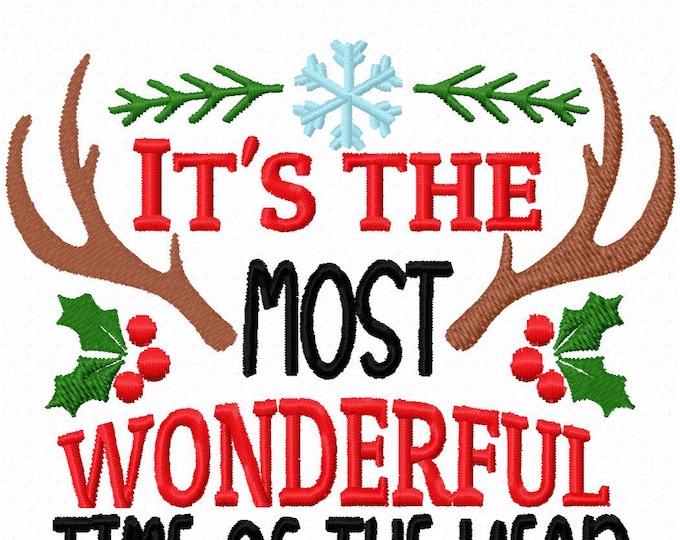 Its the Most wonderful time of the year Merry Christmas Antlers Joy Kitchen dish towel single quote machine embroidery designs