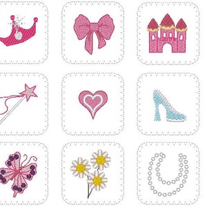 Memory game Princess In The Hoop machine embroidery design ITH project INSTANT DOWNLOAD for 4x4, 5x7, 6x10 girls game crown, castle, bow image 3