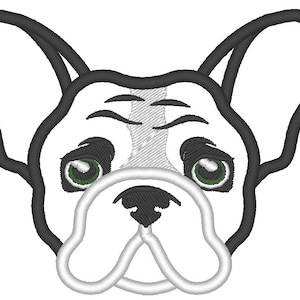 Tête de bouledogue français tête de chien adorable applique motif de broderie machine pour cerceau 4 x 4, 5 x 7 petits dessins appliqués de bouledogue