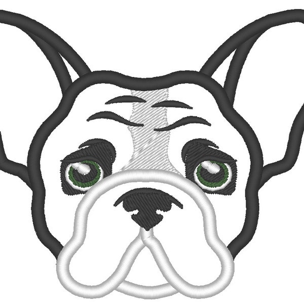 French bulldog face adorable pet dog head applique machine embroidery design for hoop 4x4, 5x7 little bulldog applique designs