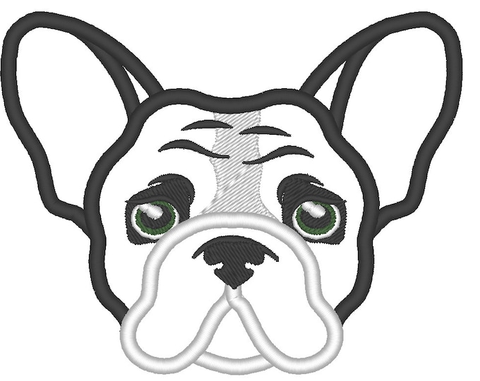 French bulldog face adorable pet dog head applique machine embroidery design for hoop 4x4, 5x7 little bulldog applique designs