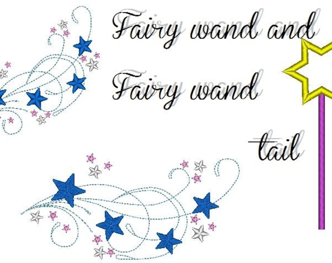 Fairy wand and Fairy wand tail machine embroidery designs, download for hoop 4x4 and 5x7