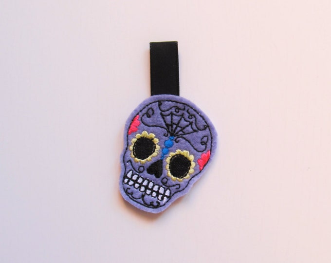 Skull calavera key fob feltie, mini machine embroidery design felt outline mini embroidery keyfob felties in the hoop ITH embroidery project