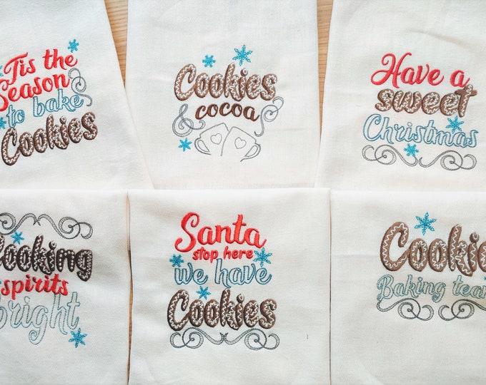 Merry Christmas kitchen Cookie baking saying SET of 6 Kitchen cute quotes dish towel apron machine embroidery designs hoop 4x4, 5x7, 6x10