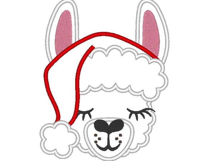 Christmas hat llama applique embroidery, Llama alpaca with winter Santa Christmas hat machine embroidery designs no drama INSTANT DOWNLOAD