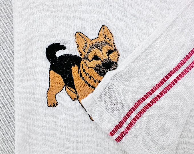 Cute Playing German Shepherd Puppy Dog Mama kitchen dish towel pet animal kids machine embroidery designs ITH project simply in the hoop