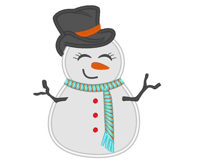 Snowman machine embroidery applique and fill stitch designs, INSTANT DOWNLOAD - 4, 5, 6 inches in height