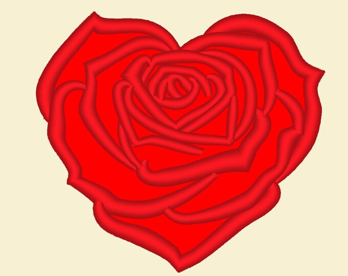 Heart rose -  machine embroidery applique designs - 4x4, 5x7, 6x10  INSTANT DOWNLOAD