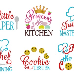 Kids apron kitchen awesome quotes SET of 6 in assorted sizes 4x4 and 5x7 machine embroidery designs Instant download little helper chef
