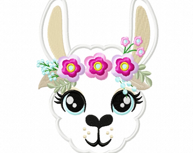 Llama face 3D Fringed Flower floral crown, lama alpaca head applique machine embroidery designs for hoop 5x7, 6x10, fringe ITH in the hoop