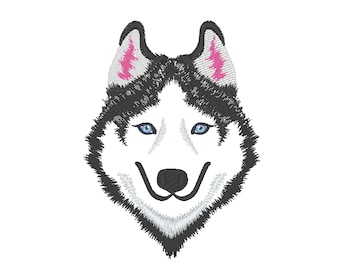 Husky face light stitch Husky head Husky machine embroidery designs for hoop 4x4, 5x7 cute lovely dog pet polar siberian Husky portrait