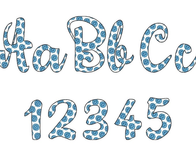 Polka Dot Font 2 two colors script cursive alphabet machine embroidery designs in assorted sizes dotted letters and numbers kids name font