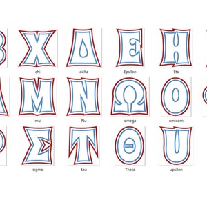 Fancy Greek 2 capas hermandades de mujeres alfabeto completo clásico SATIN y ZIG ZAG aplique Letras de fuente de dos pasos dobles 2 colores bordado griego bx