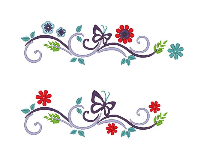 Floral Name Frame Border with butterfly kids girls machine embroidery designs personalisation design  multiple sizes for hoop 4x4, 5x7, 6x10