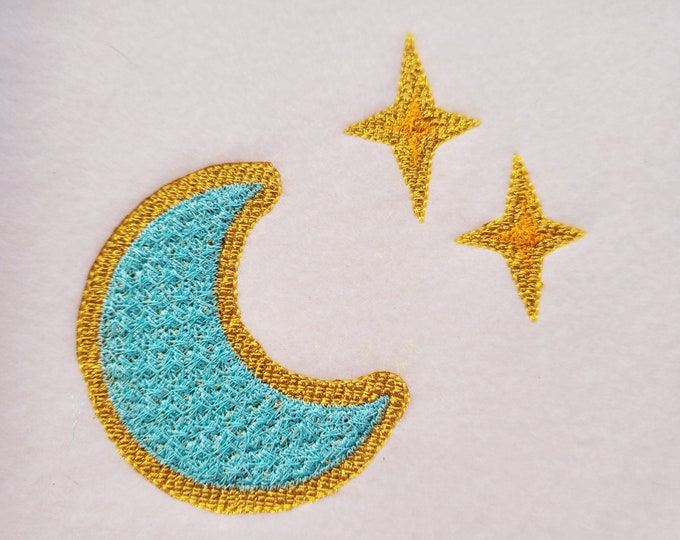 Crescent moon half moon Faux patch chenille stitches and Glitter HTV scraps glitter vinyl machine embroidery designs