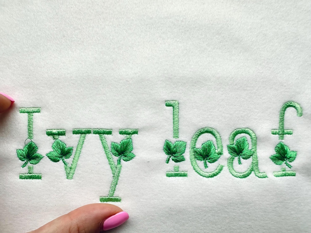 Satin Stitch Ivy Leaf Font SET of 2 Types Alphabet Letters Floral Ivy ...