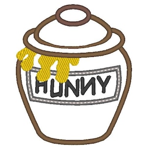 May include: A brown honey pot with a yellow honey drip and the word "HONEY" written on the front.