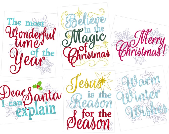 Merry Christmas quotes machine embroidery designs for hoop 4x4, 5x7 towel embroidery gift idea New Year and Santa, Christmas magic designs