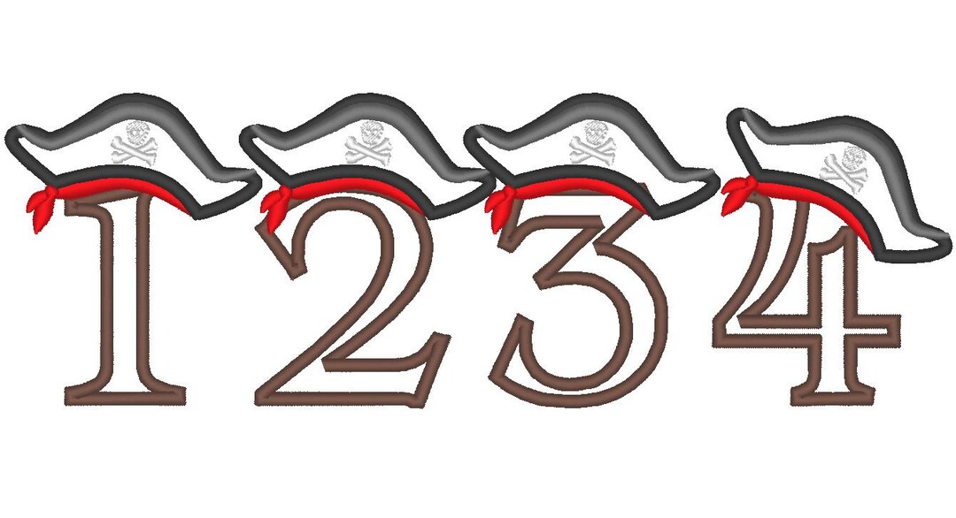 Cute Pirate Birthday Hat Numbers, Machine Embroidery Applique Designs