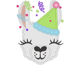 Llama alpaca Birthday hat outfit  llama with confetti  Applique Design Baby lama machine embroidery applique designs 4x4 5x7 6x10