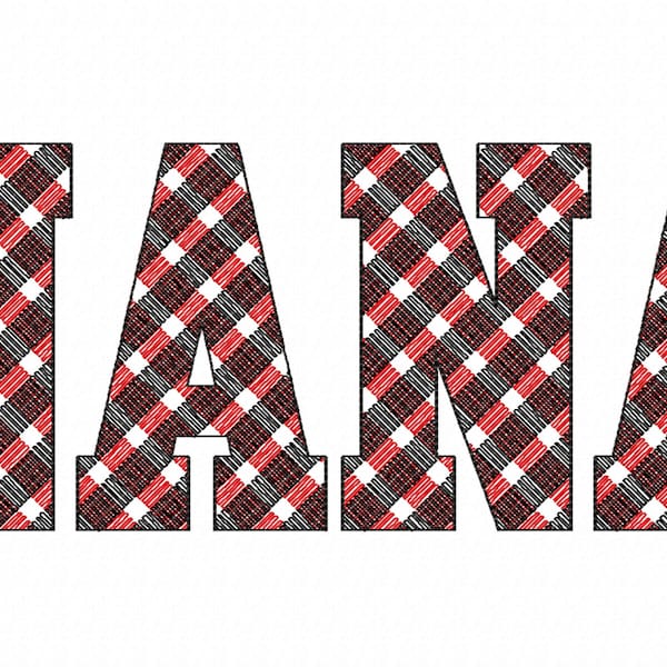 Gingham Block athletic Varsity Font letters numbers machine embroidery designs  in sizes 2, 3, 4, 5, 6, 7in Buffalo Plaid Tartan checkered