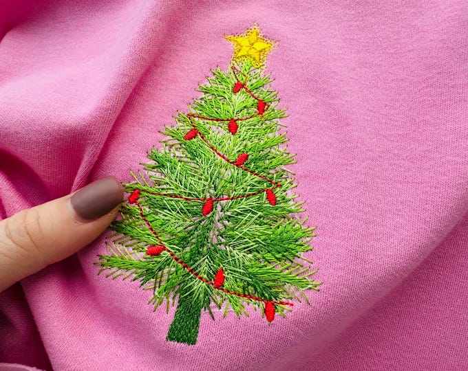 Fluffy vintage Classy Christmas tree Christmas lights Holiday Merry Christmas machine embroidery designs size 5, 6, 7 inches Clothing design